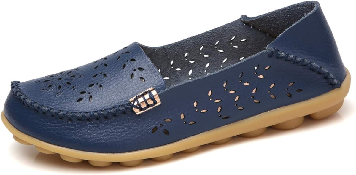 Women's Comfort Walking Loafers - Flat Slip On Casual Shoes with Cutout Detail for Everyday Wear - 7
