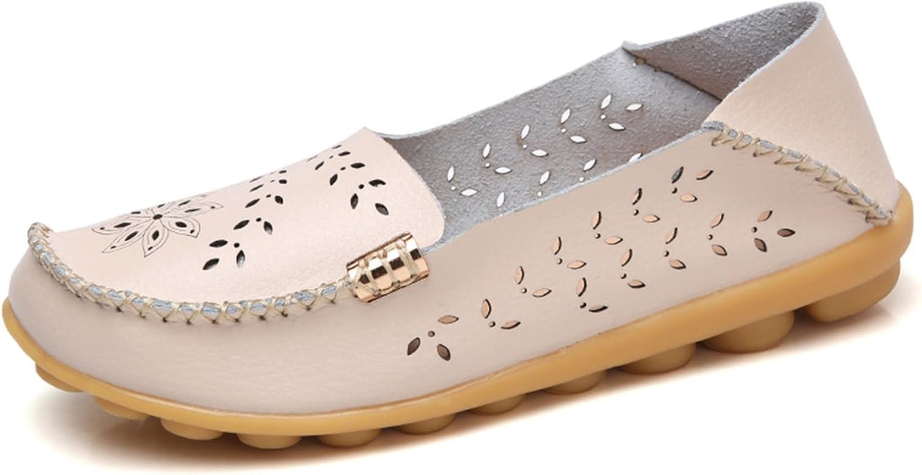 Women's Comfort Walking Loafers - Flat Slip On Casual Shoes with Cutout Detail for Everyday Wear - 8