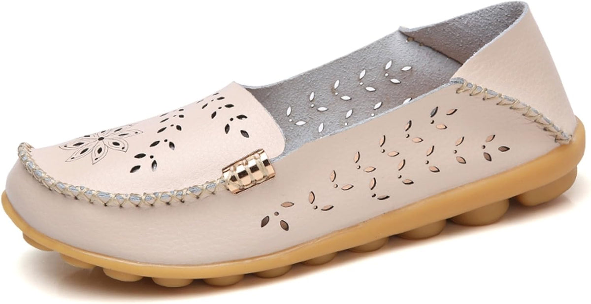 Women's Comfort Walking Loafers - Flat Slip On Casual Shoes with Cutout Detail for Everyday Wear - 8