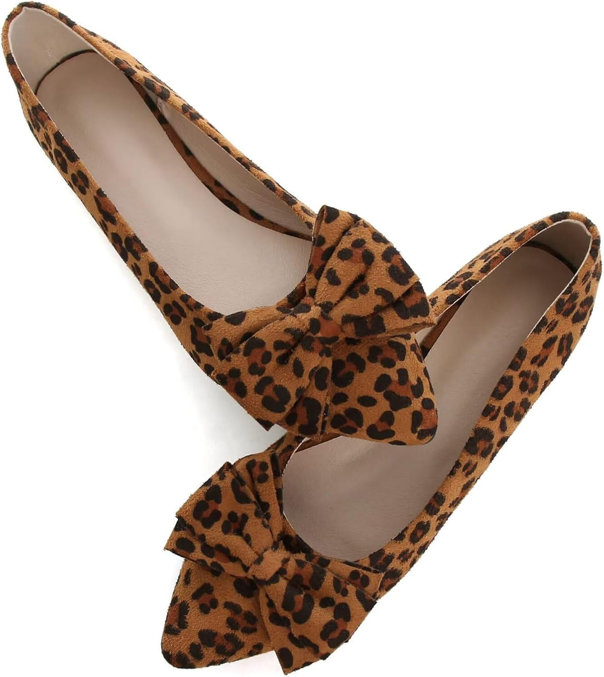 Women's Suede Bow Ballet Flats - Pointed Toe Slip On Moccasin Style Shoes for Work and Casual Wear - 8