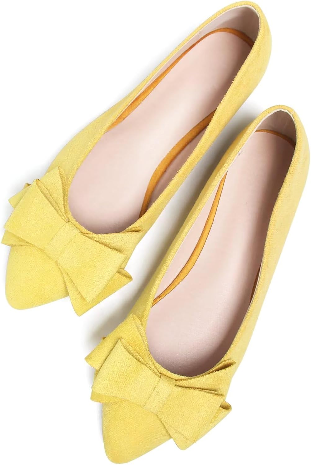 Women's Suede Bow Ballet Flats - Pointed Toe Slip On Moccasin Style Shoes for Work and Casual Wear