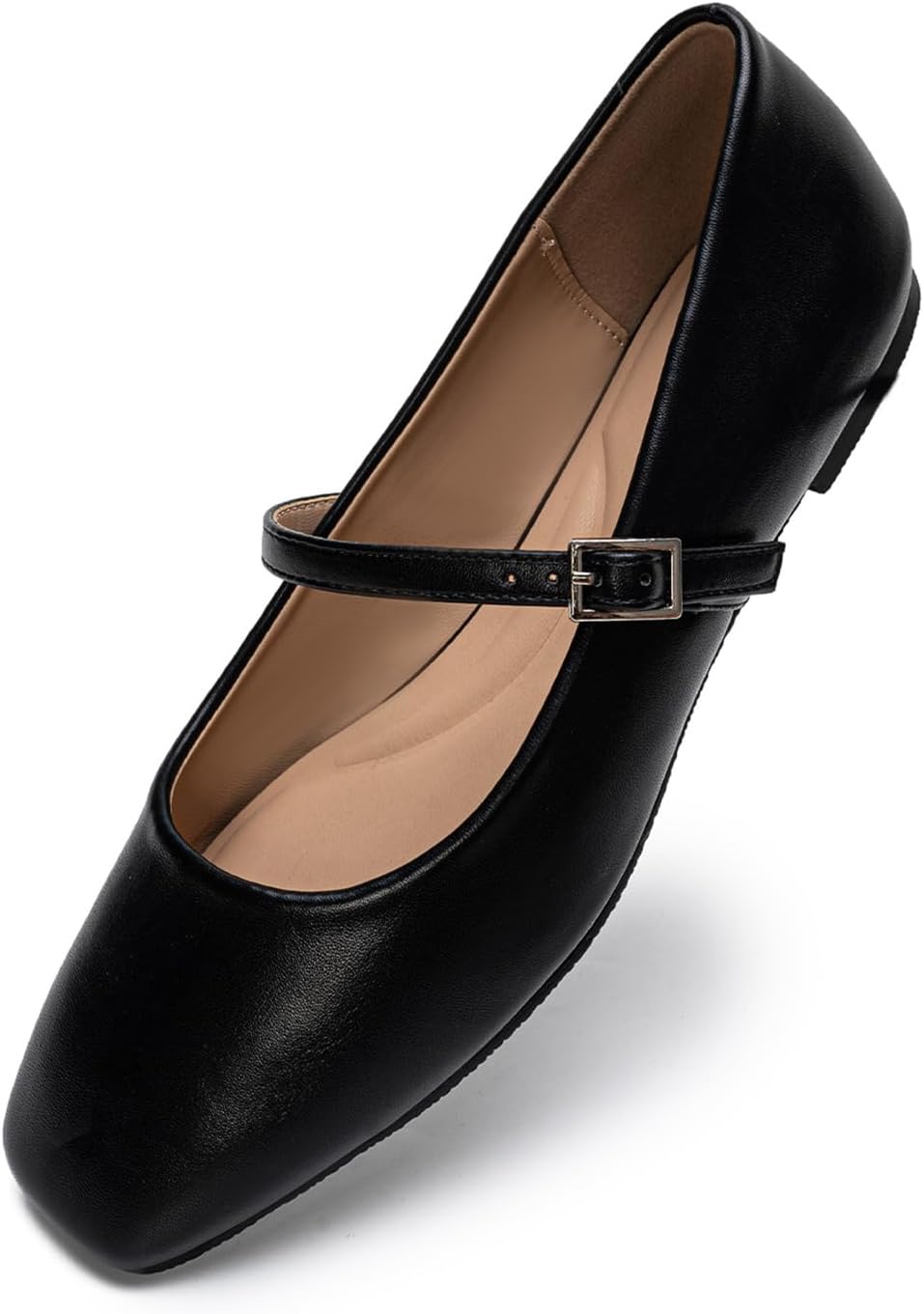 Women's Square Toe Mary Jane Flats - Dressy Black Flat Shoes for Weddings, Teaching and Office Wear - 7