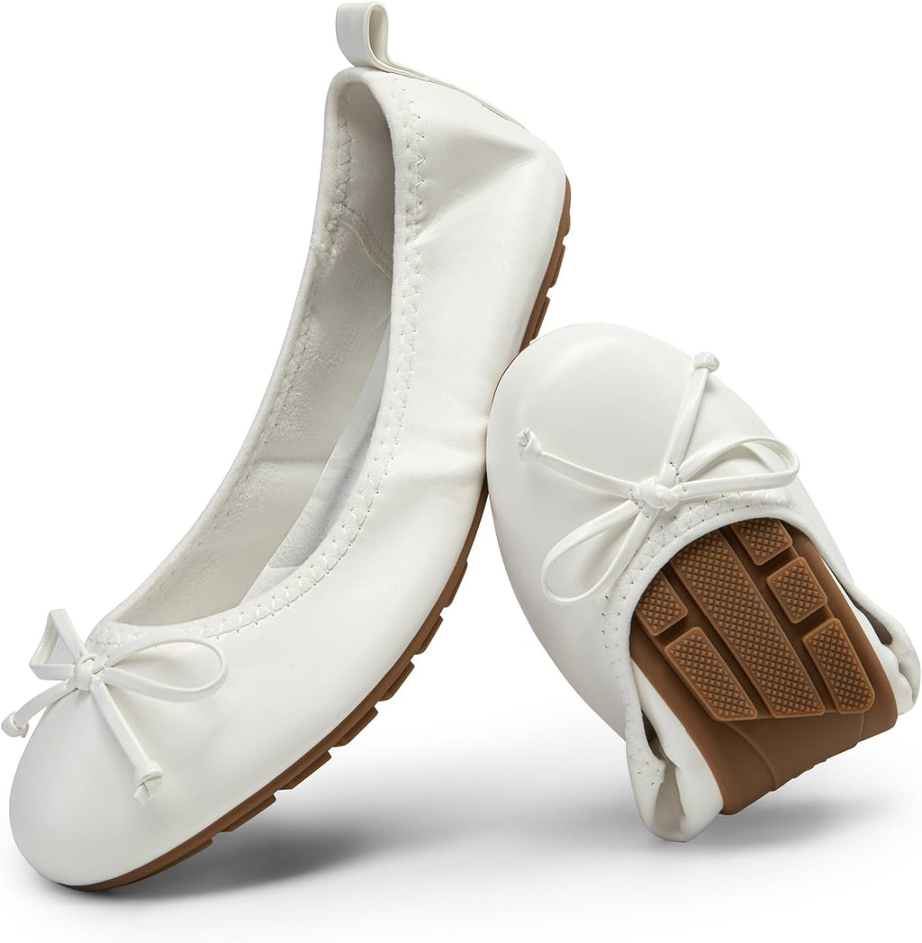 Women's Foldable Bowknot Ballet Flats - Lightweight Round Toe Slip On Dress Shoes for Travel and Long Days - 9