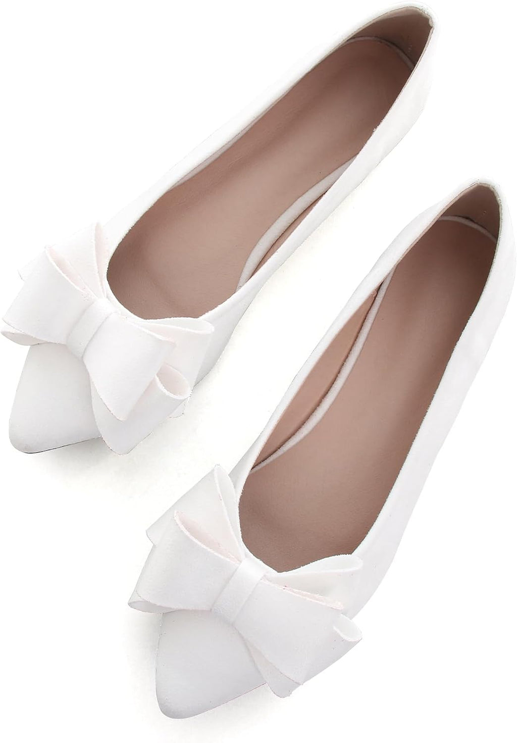 Women's Suede Bow Ballet Flats - Pointed Toe Slip On Moccasin Style Shoes for Work and Casual Wear - 9