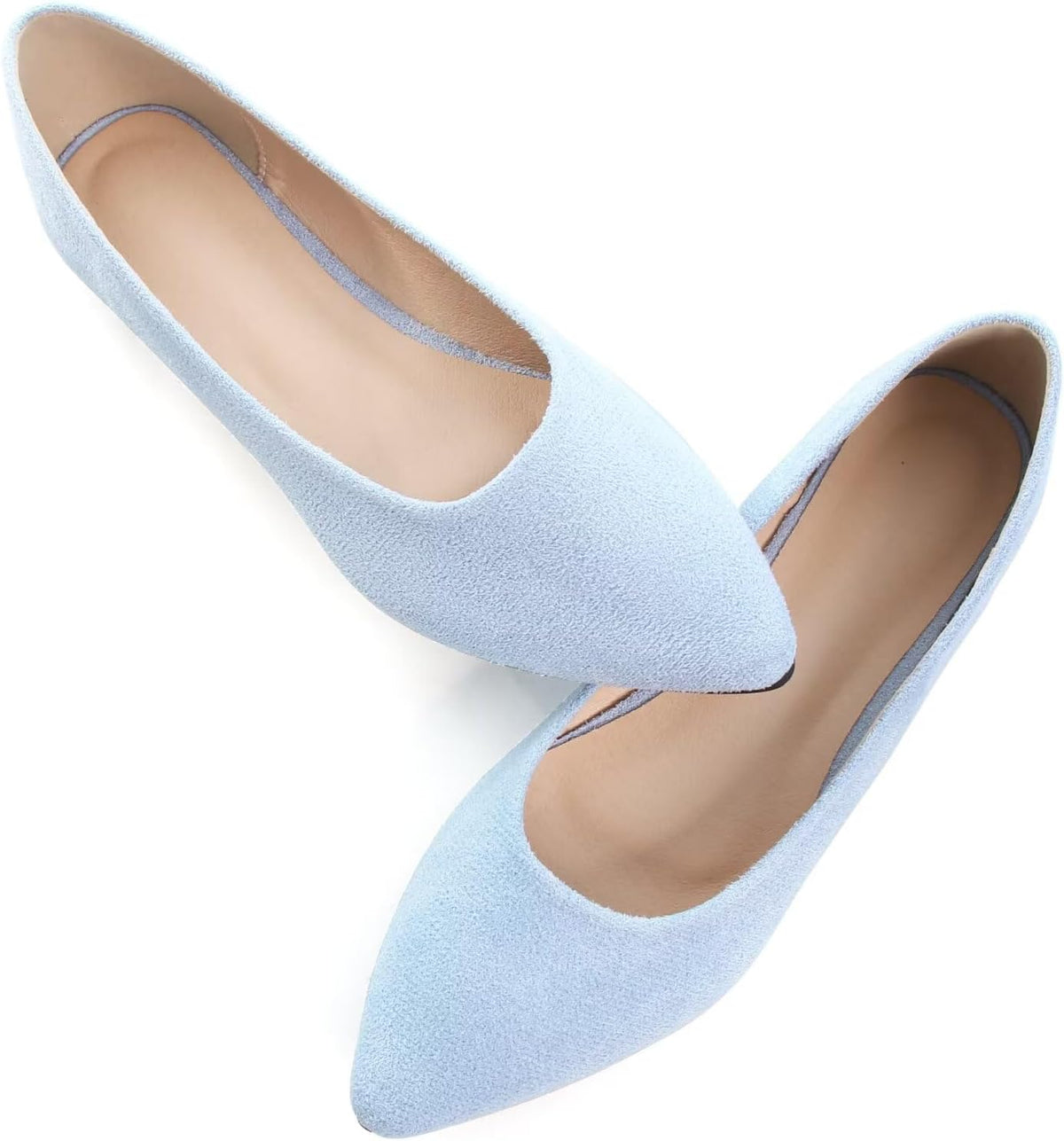 Women's Suede Pointed Toe Ballet Flats - Dressy Slip On Ballerina Walking Shoes for Office and Casual Wear - 10