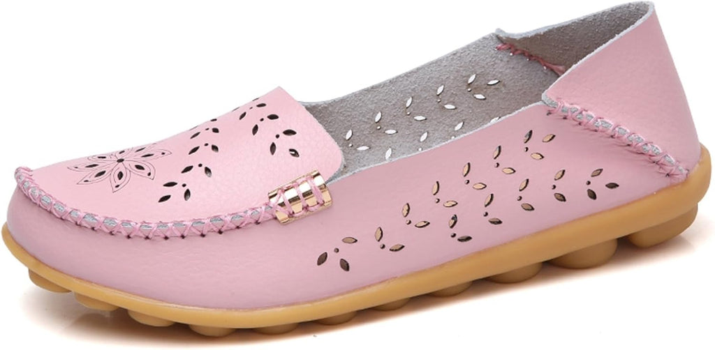 Women's Comfort Walking Loafers - Flat Slip On Casual Shoes with Cutout Detail for Everyday Wear - 8