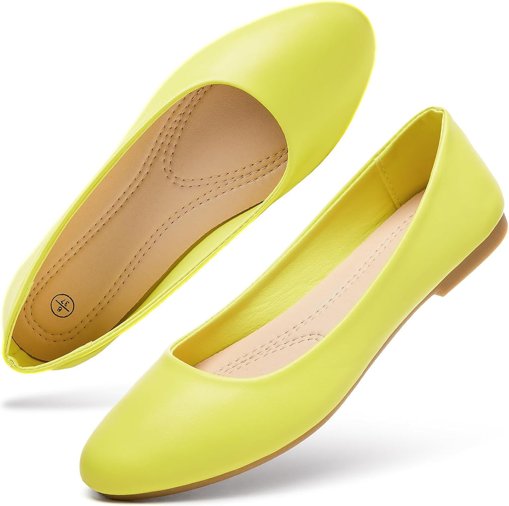 Women's Faux Leather Ballet Flats - Slip On Round Toe Dress Shoes for Office Days and Weekend Errands - 7