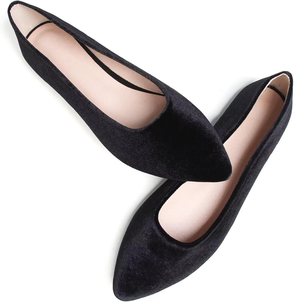 Women's Suede Pointed Toe Ballet Flats - Dressy Slip On Ballerina Walking Shoes for Office and Casual Wear - 6