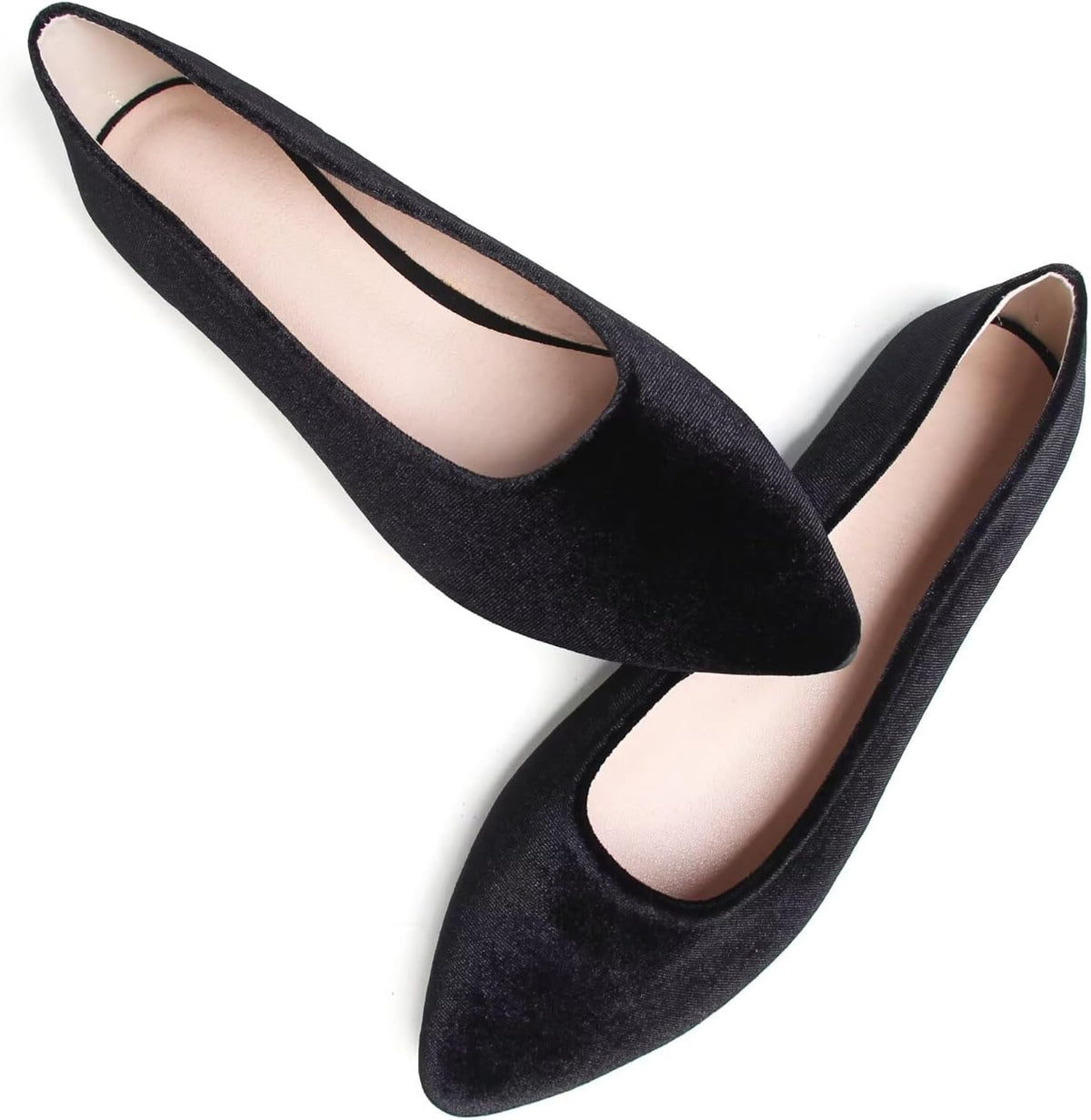 Women's Suede Pointed Toe Ballet Flats - Dressy Slip On Ballerina Walking Shoes for Office and Casual Wear - 6