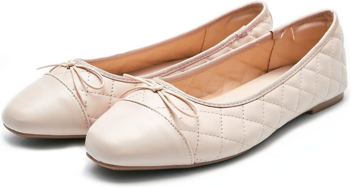 Women's Round Toe Ballet Flats with Bow - Dressy Slip On Shoes for Office, Weddings and Everyday Wear - 6