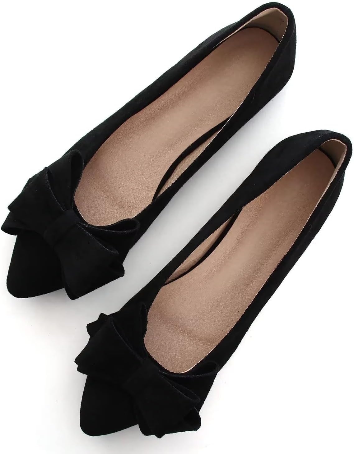 Women's Suede Bow Ballet Flats - Pointed Toe Slip On Moccasin Style Shoes for Work and Casual Wear - 7