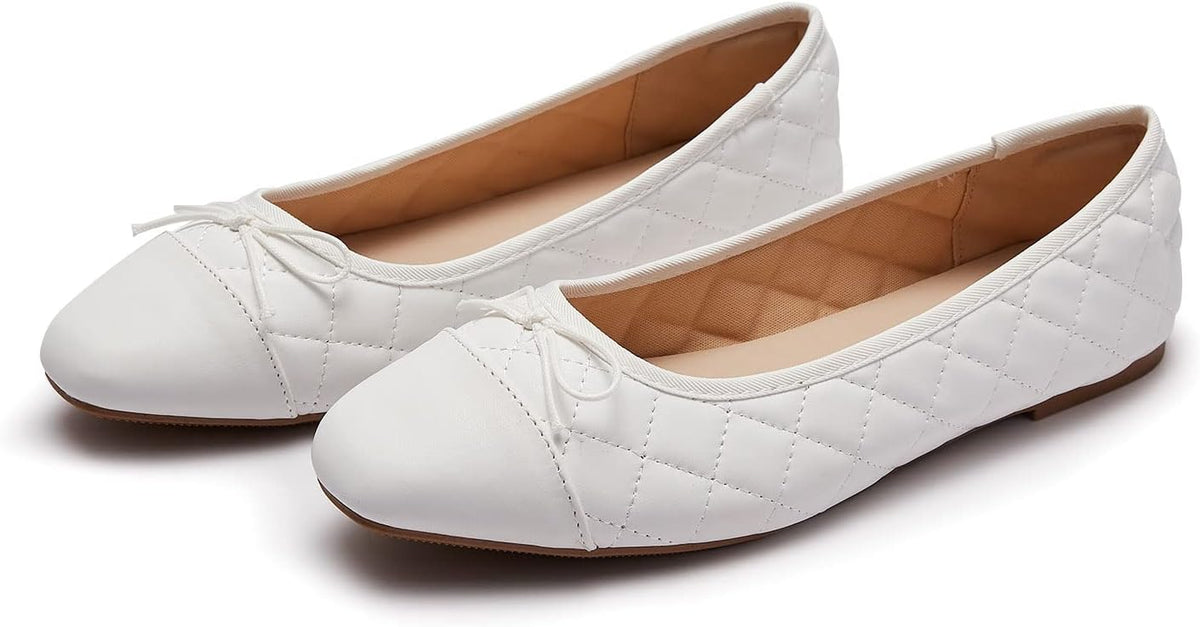 Women's Round Toe Ballet Flats with Bow - Dressy Slip On Shoes for Office, Weddings and Everyday Wear - 6