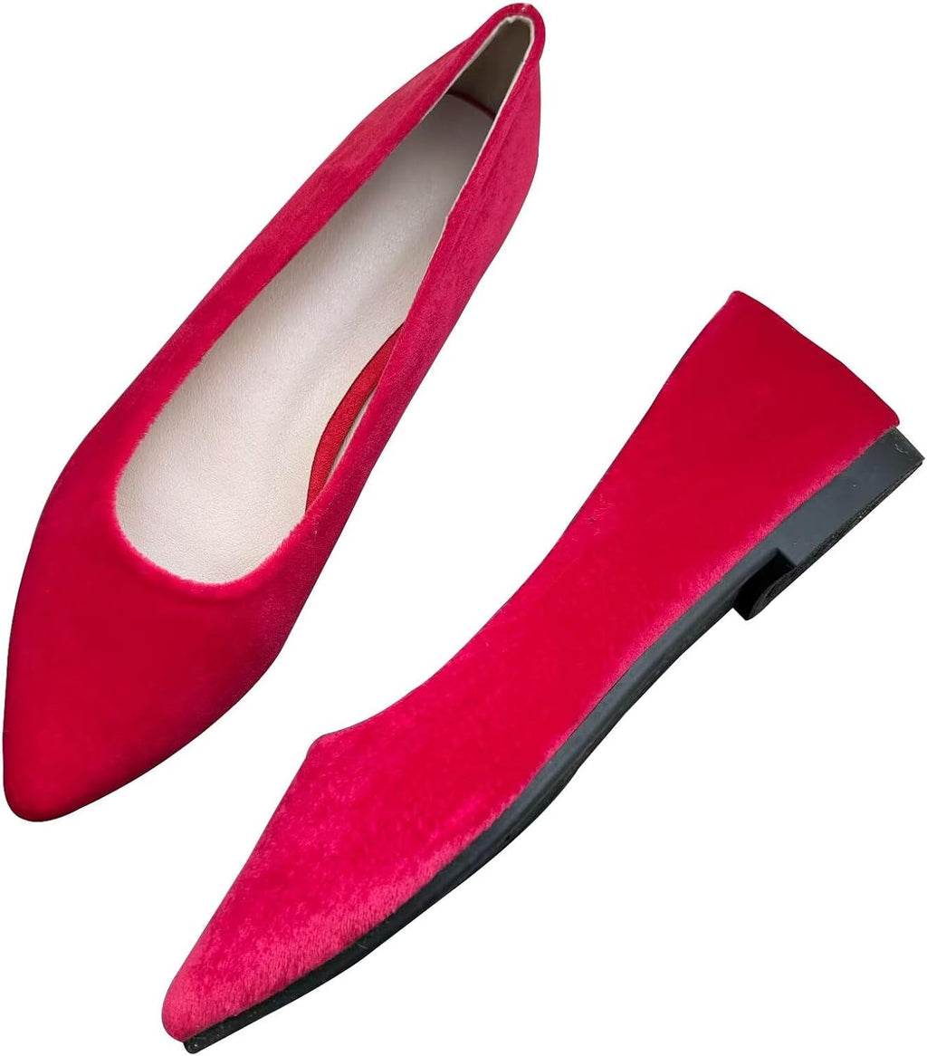 Women's Suede Pointed Toe Ballet Flats - Dressy Slip On Ballerina Walking Shoes for Office and Casual Wear - 6