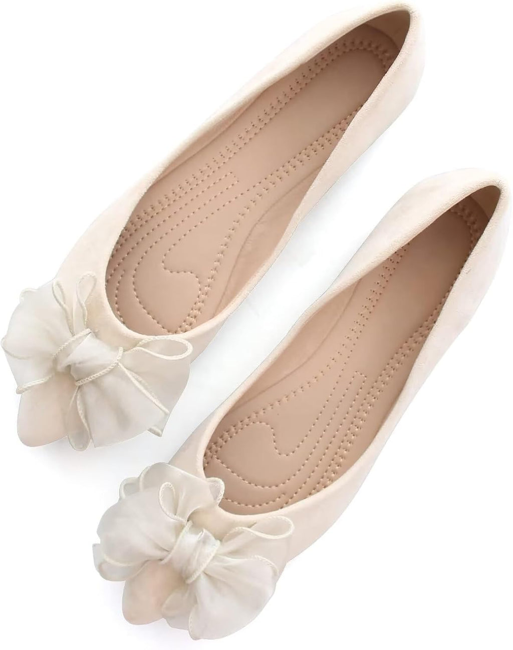 Women's Suede Bow Ballet Flats - Pointed Toe Slip On Moccasin Style Shoes for Work and Casual Wear - 9