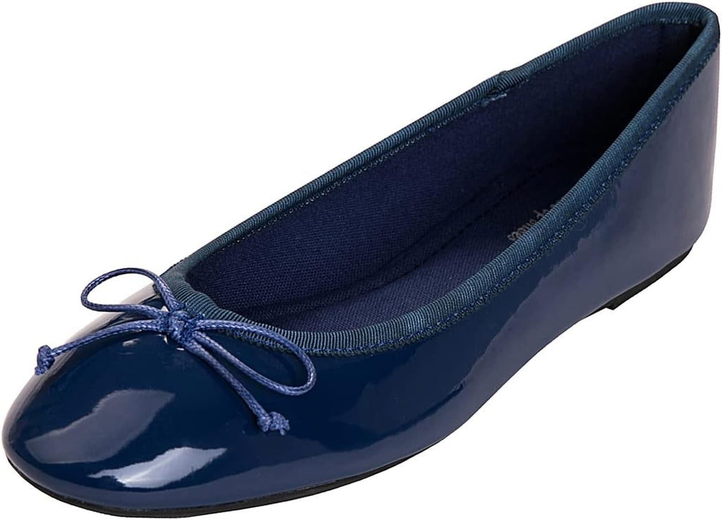 Women's Patent Ballet Flats - Memory Foam Cushioned Slip On Dress Shoes in Glitter and Solid Finishes - Glitter Rose Gol