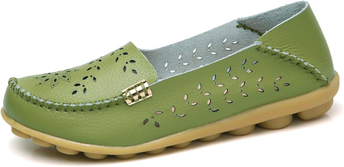 Women's Comfort Walking Loafers - Flat Slip On Casual Shoes with Cutout Detail for Everyday Wear - 9