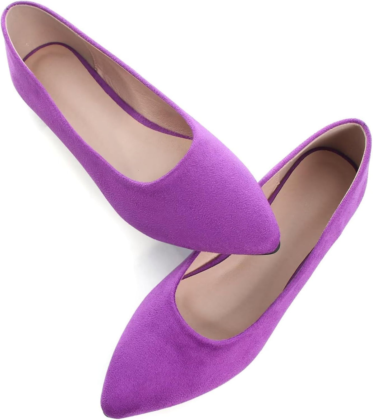 Women's Suede Pointed Toe Ballet Flats - Dressy Slip On Ballerina Walking Shoes for Office and Casual Wear - 8
