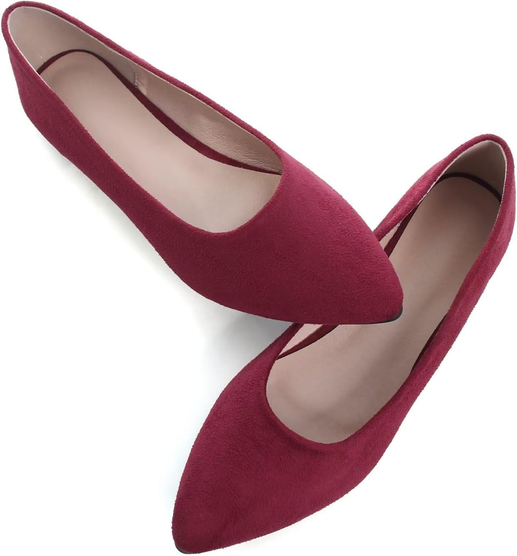 Women's Suede Pointed Toe Ballet Flats - Dressy Slip On Ballerina Walking Shoes for Office and Casual Wear - 8