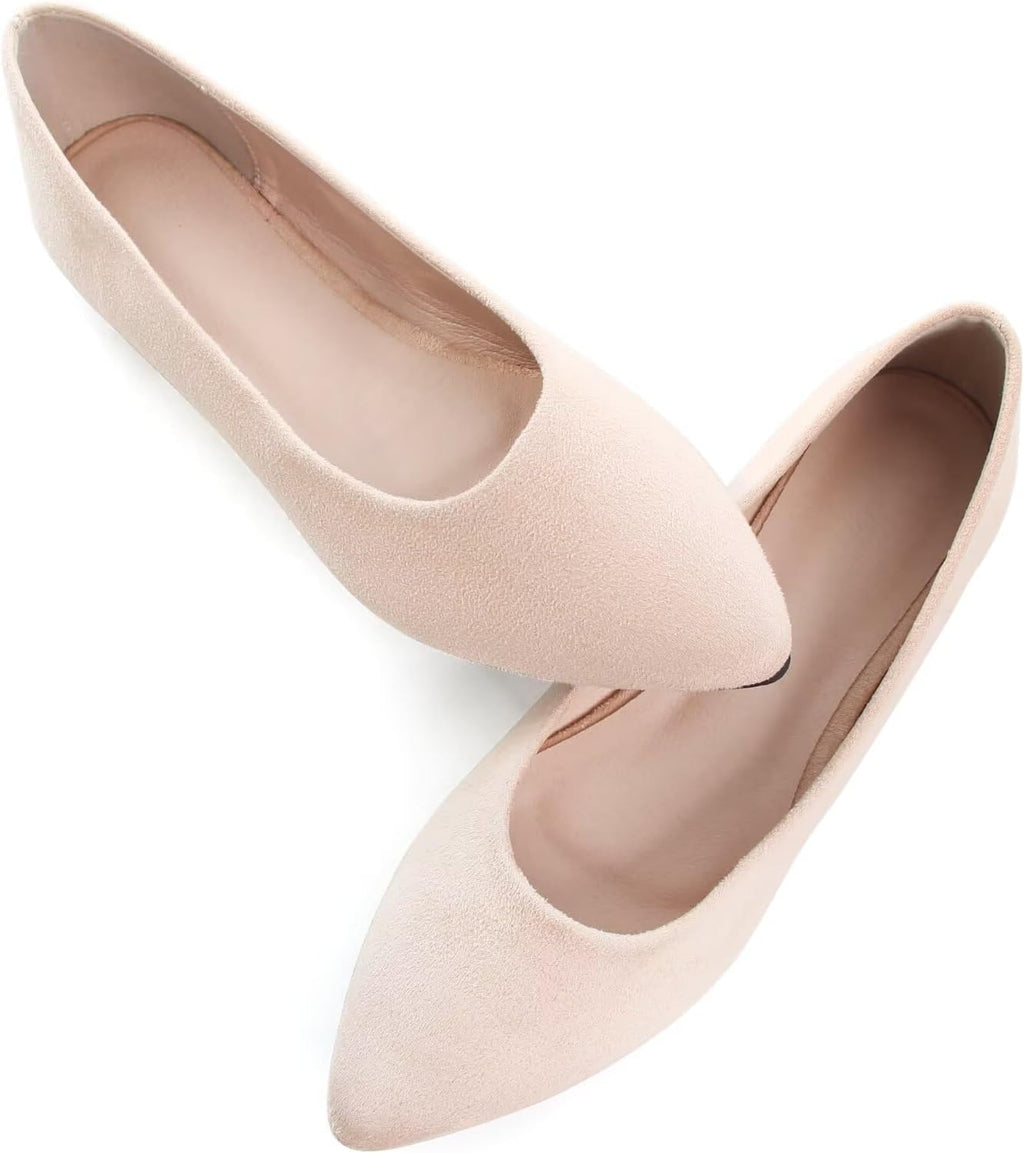 Women's Suede Pointed Toe Ballet Flats - Dressy Slip On Ballerina Walking Shoes for Office and Casual Wear - 9