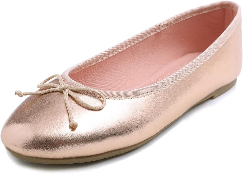 Women's Patent Ballet Flats - Memory Foam Cushioned Slip On Dress Shoes in Glitter and Solid Finishes - Glitter Light Go