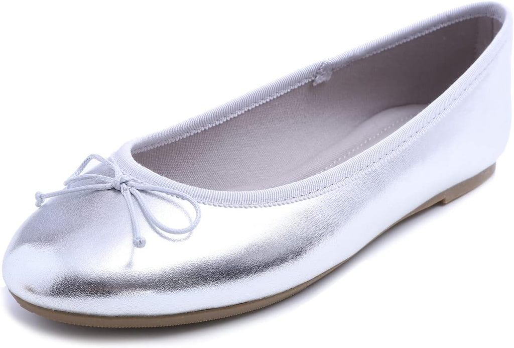 Women's Patent Ballet Flats - Memory Foam Cushioned Slip On Dress Shoes in Glitter and Solid Finishes - Black