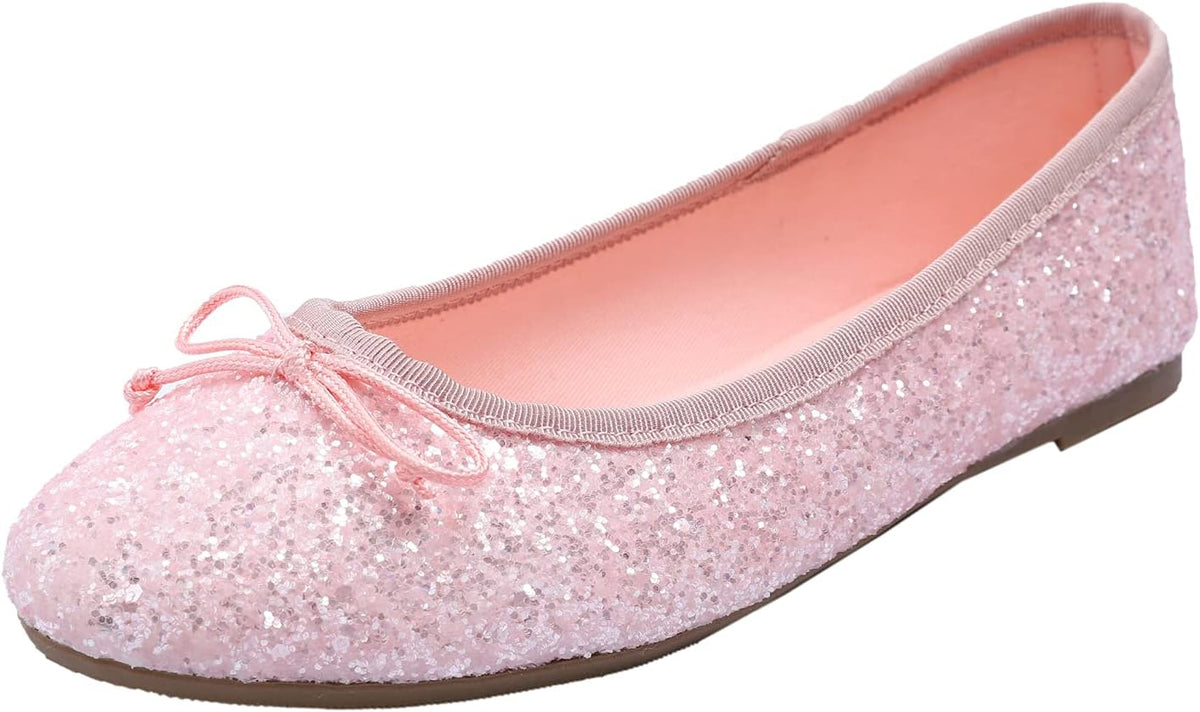Women's Patent Ballet Flats - Memory Foam Cushioned Slip On Dress Shoes in Glitter and Solid Finishes - Black