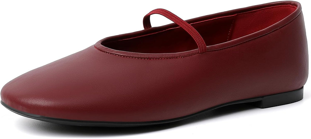 Women's Square Toe Knit Mary Jane Flats - Foldable Slip On Shoes with Adjustable Strap for Office Days - 6