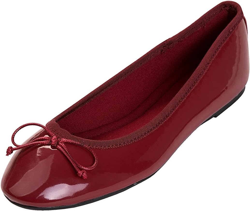 Women's Patent Ballet Flats - Memory Foam Cushioned Slip On Dress Shoes in Glitter and Solid Finishes - Black