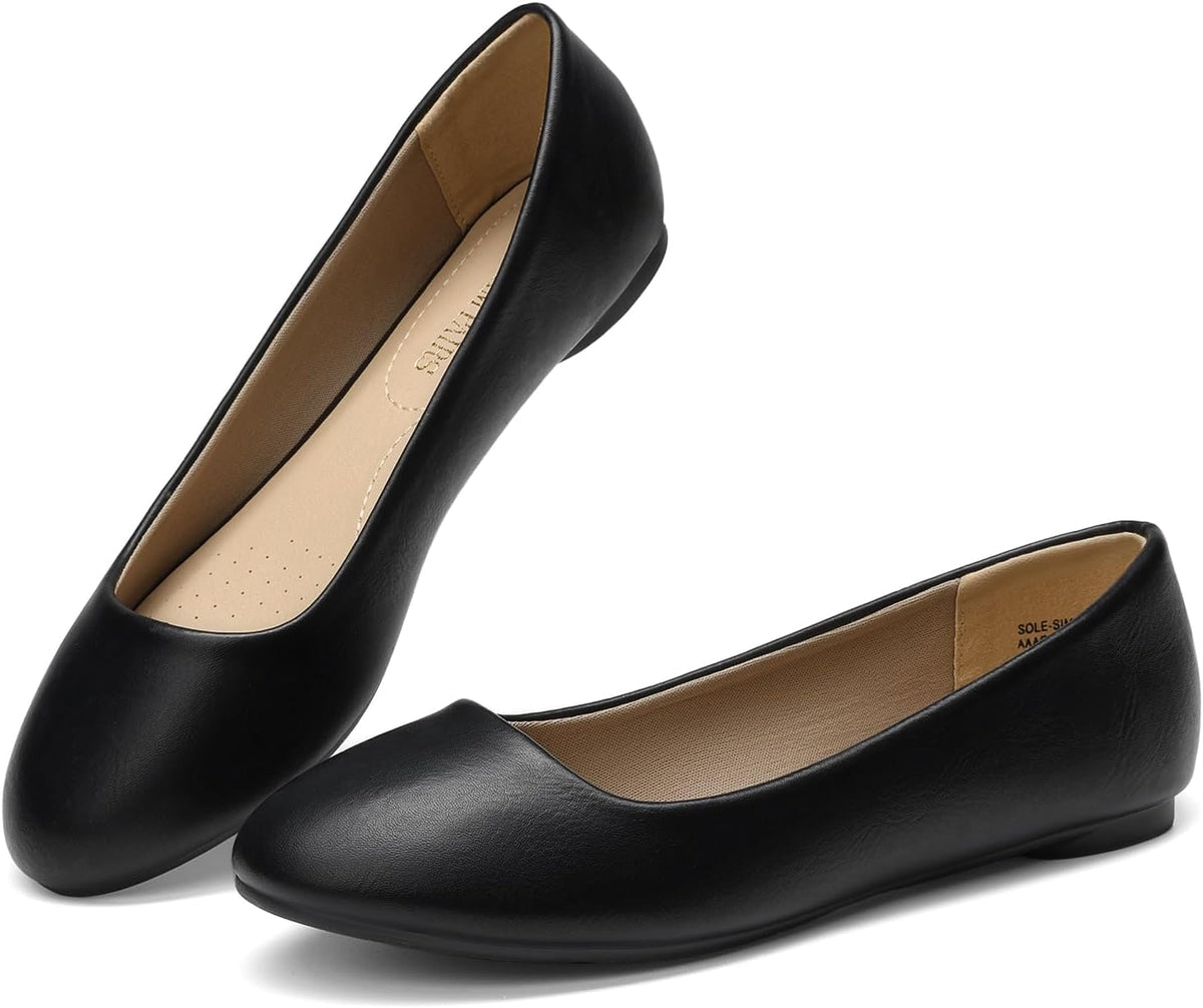 Women's Round Toe Ballerina Flats - Dressy Slip On Shoes for Weddings, Office Work and Daily Walking - 8