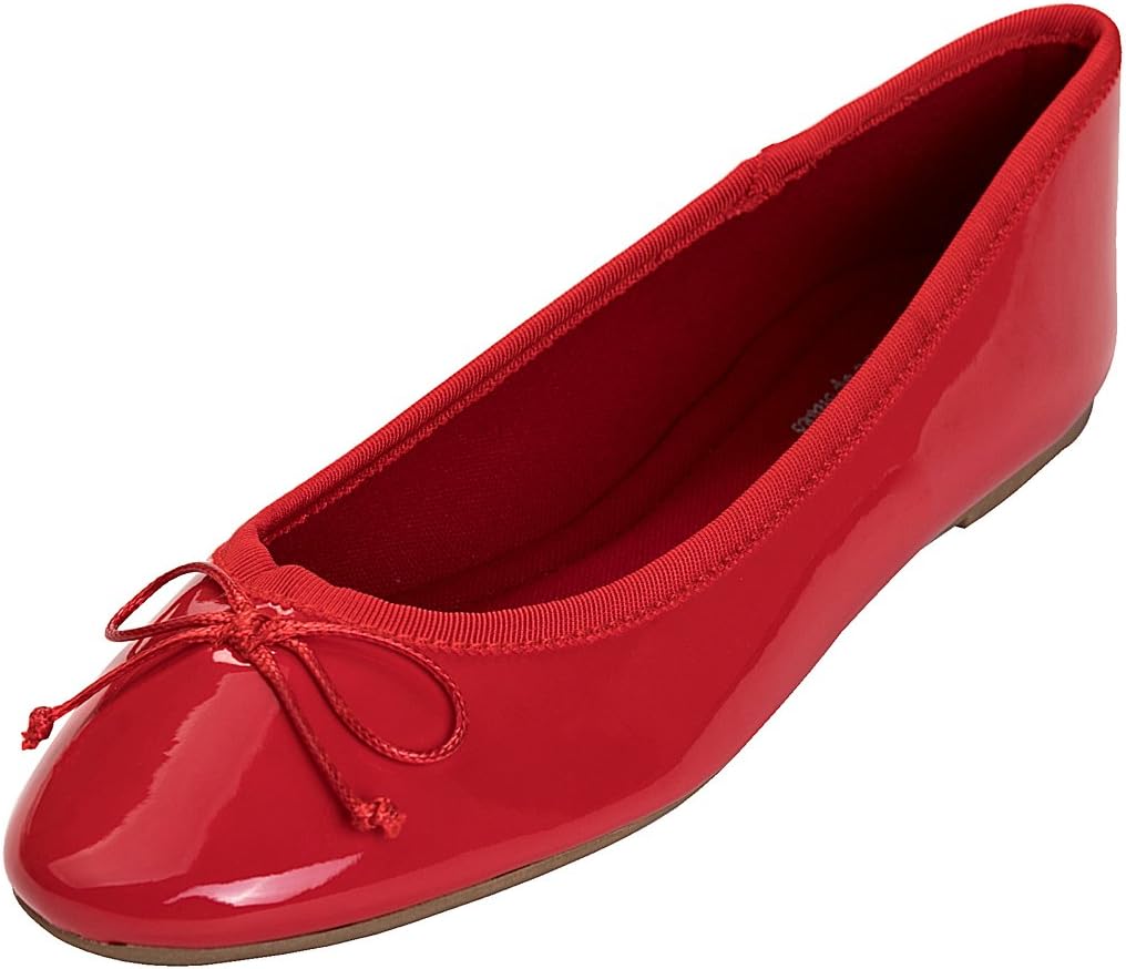 Women's Patent Ballet Flats - Memory Foam Cushioned Slip On Dress Shoes in Glitter and Solid Finishes - Burgundy