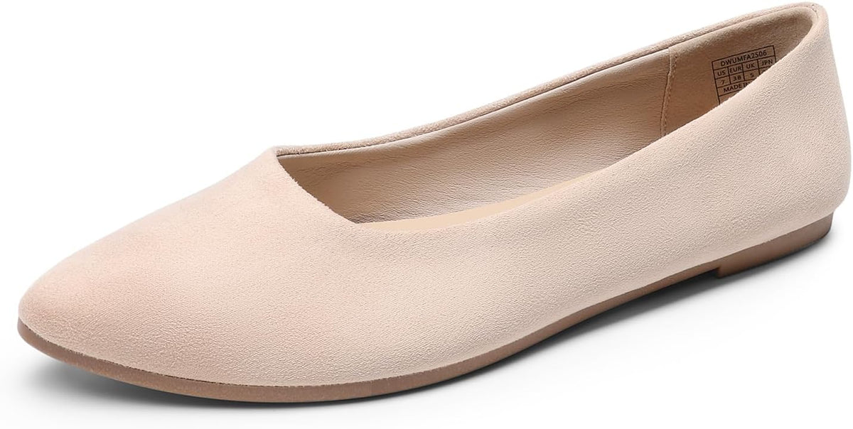 Women's Pointed Toe Flexible Ballet Flats - Cushioned Slip On Shoes for Business, Office and Casual Days - 6