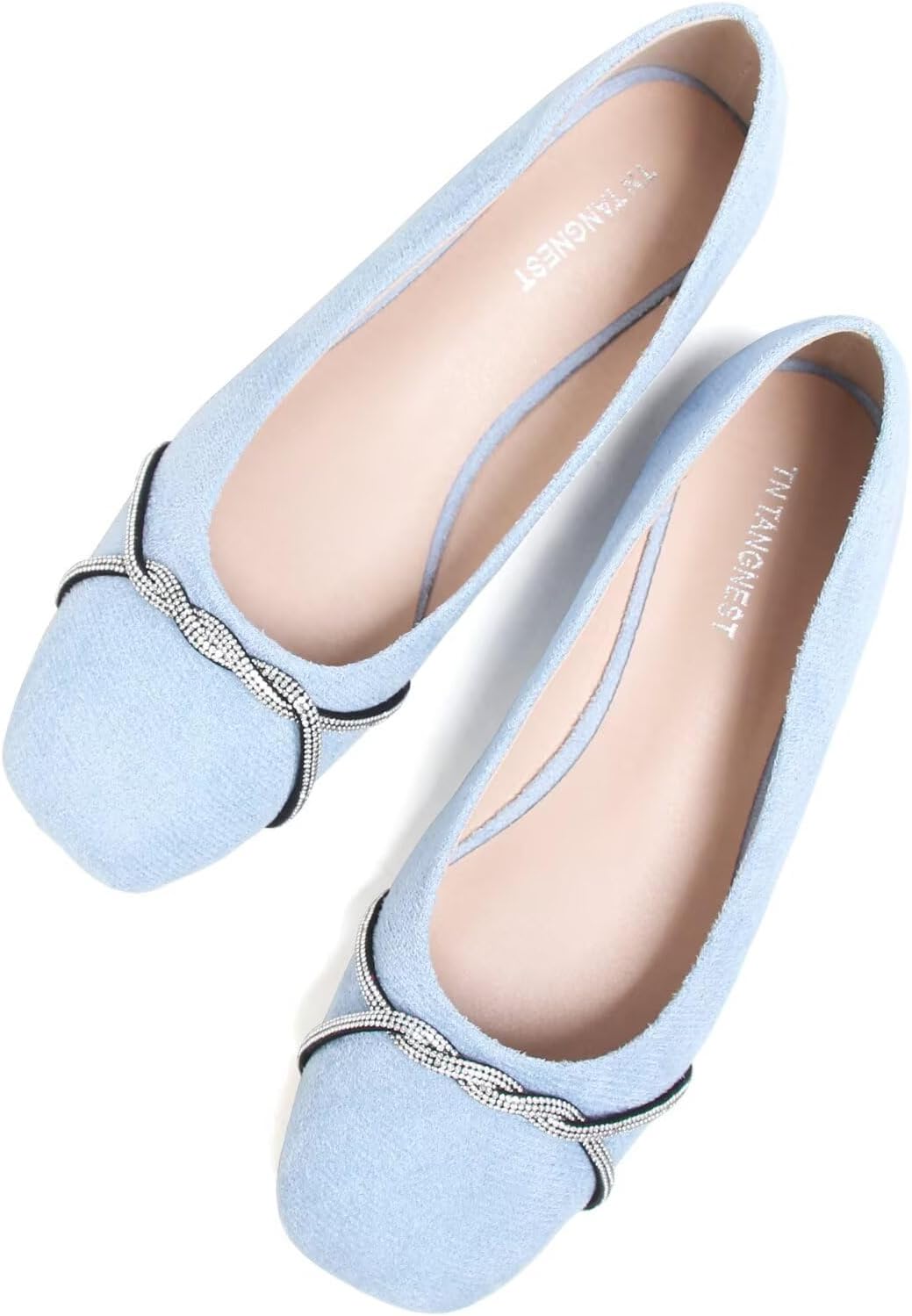Women's Pointed Toe Ballet Flats with Chain and Rhinestone Trim - Slip On Dress Shoes for Office and Parties - 10 (6)