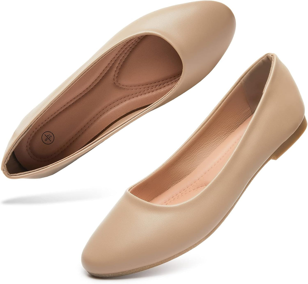 Women's Faux Leather Ballet Flats - Slip On Round Toe Dress Shoes for Office Days and Weekend Errands - 8