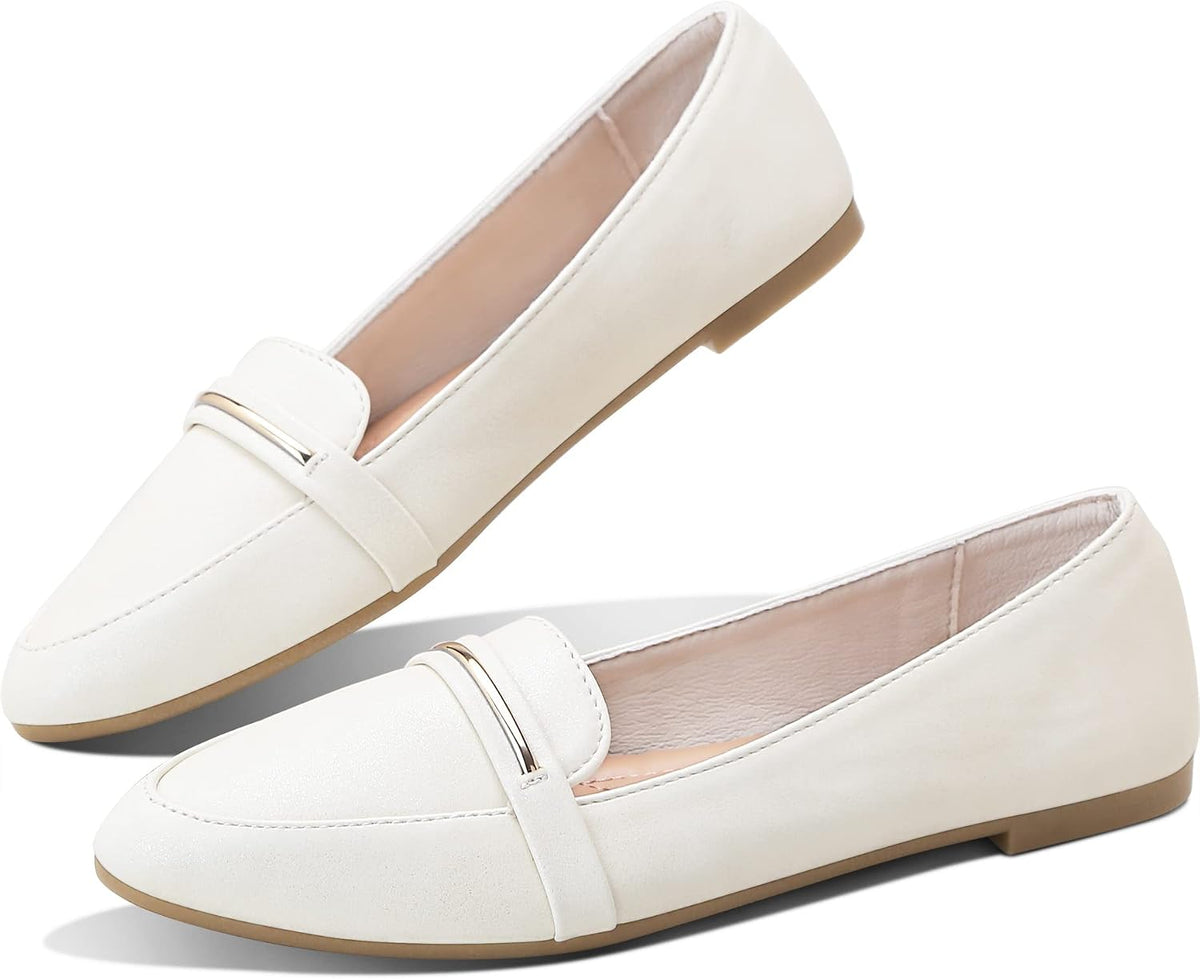 Women's Pointed Toe Penny Loafers - Faux Suede Flat Slip On Work Shoes for Office and Business Casual - 7