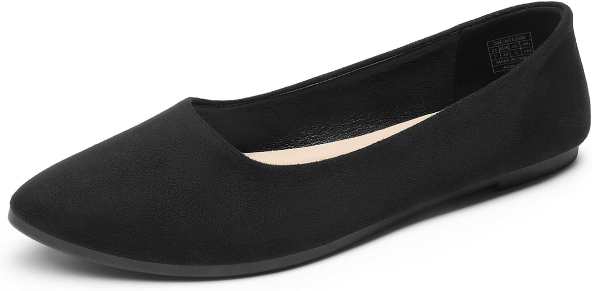 Women's Pointed Toe Flexible Ballet Flats - Cushioned Slip On Shoes for Business, Office and Casual Days - 6