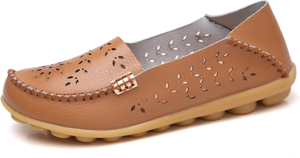 Women's Comfort Walking Loafers - Flat Slip On Casual Shoes with Cutout Detail for Everyday Wear - 10