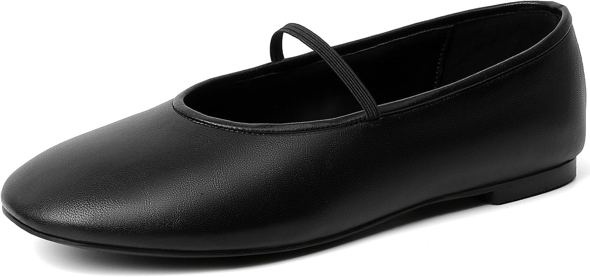 Women's Square Toe Knit Mary Jane Flats - Foldable Slip On Shoes with Adjustable Strap for Office Days - 7