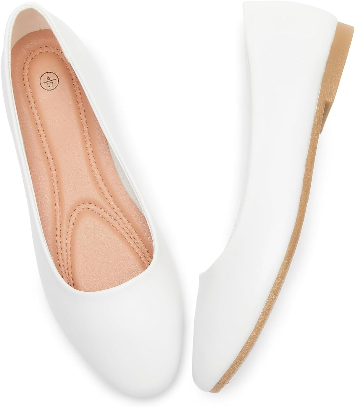 Women's Faux Leather Ballet Flats - Non Slip Low Heel Slip On Loafers for Teaching and Business Casual Days - 6