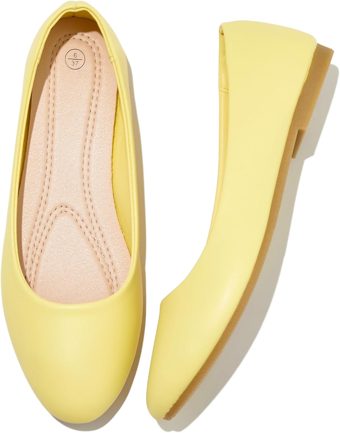 Women's Faux Leather Ballet Flats - Non Slip Low Heel Slip On Loafers for Teaching and Business Casual Days - 6