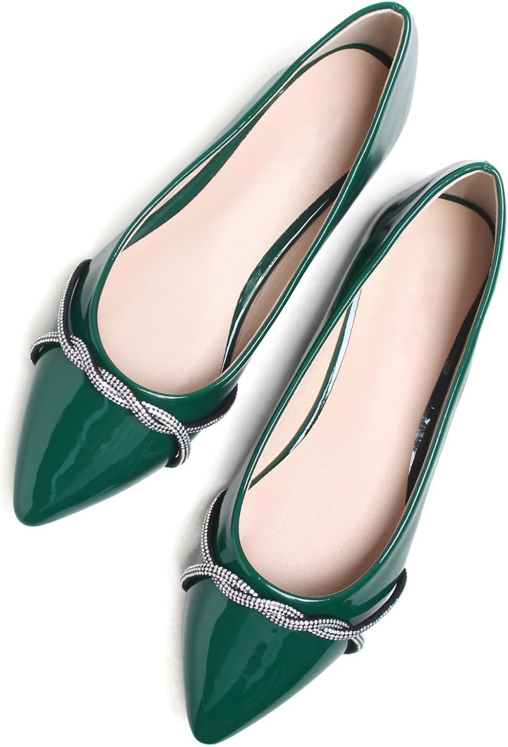 Women's Pointed Toe Ballet Flats with Chain and Rhinestone Trim - Slip On Dress Shoes for Office and Parties - 10 (3)
