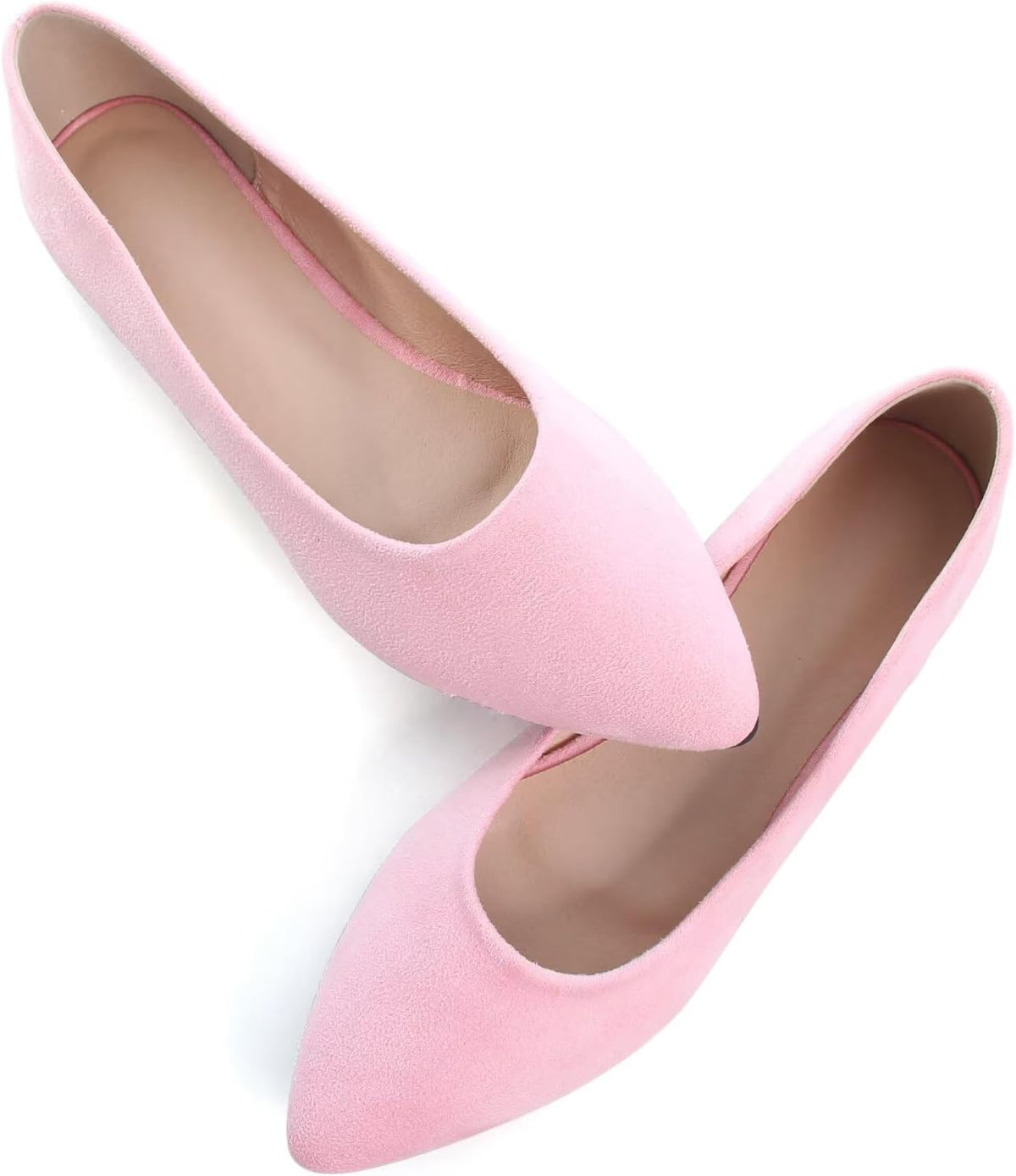 Women's Suede Pointed Toe Ballet Flats - Dressy Slip On Ballerina Walking Shoes for Office and Casual Wear - 6