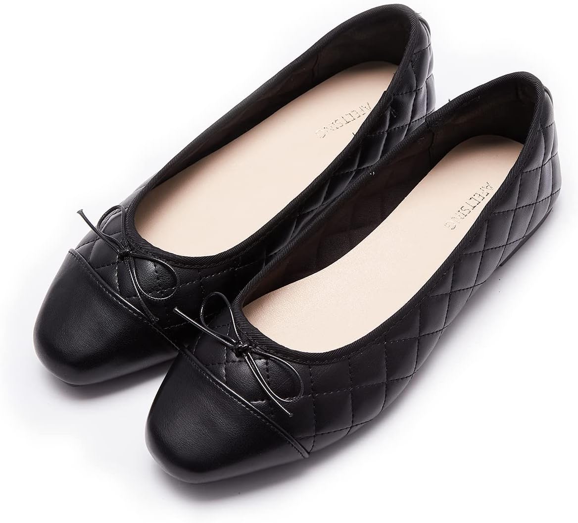 Women's Round Toe Ballet Flats with Bow - Dressy Slip On Shoes for Office, Weddings and Everyday Wear - 7