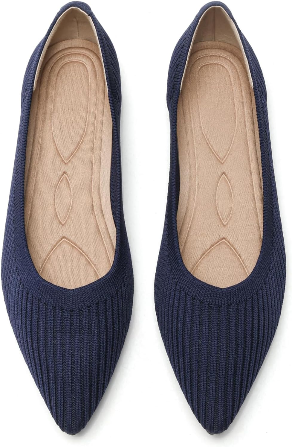 Women's Pointed Toe Knit Ballet Flats - Foldable Slip On Office Shoes with Built In Arch Support - 6