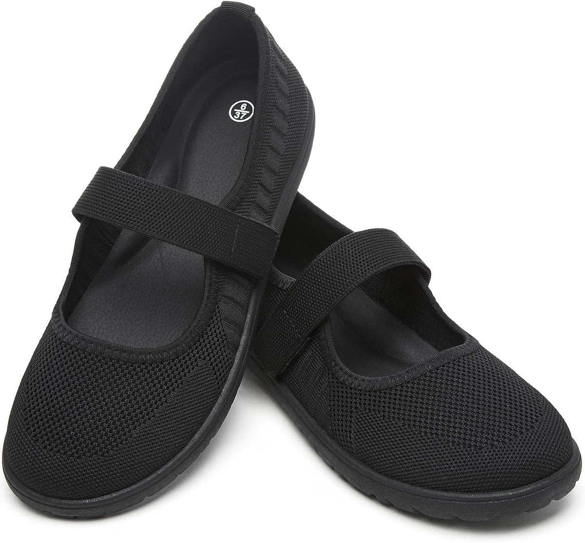 Women's Wide Toe Box Mary Jane Flats - Knit Wide Width Shoes with Velcro Ankle Strap and Zero Drop Sole - 6