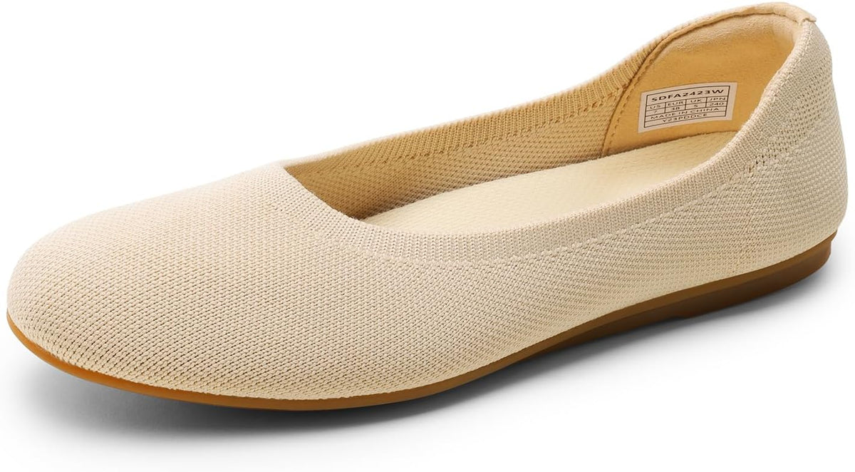 Women's Knit Ballet Flats - Round Toe Slip On Office Shoes, Flexible and Packable for Daily Walking and Travel - 6