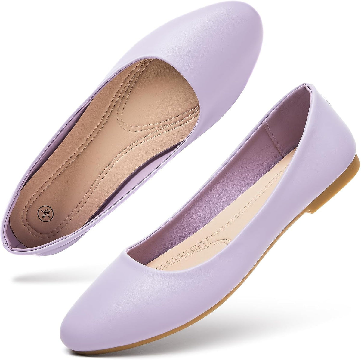 Women's Faux Leather Ballet Flats - Slip On Round Toe Dress Shoes for Office Days and Weekend Errands - 6