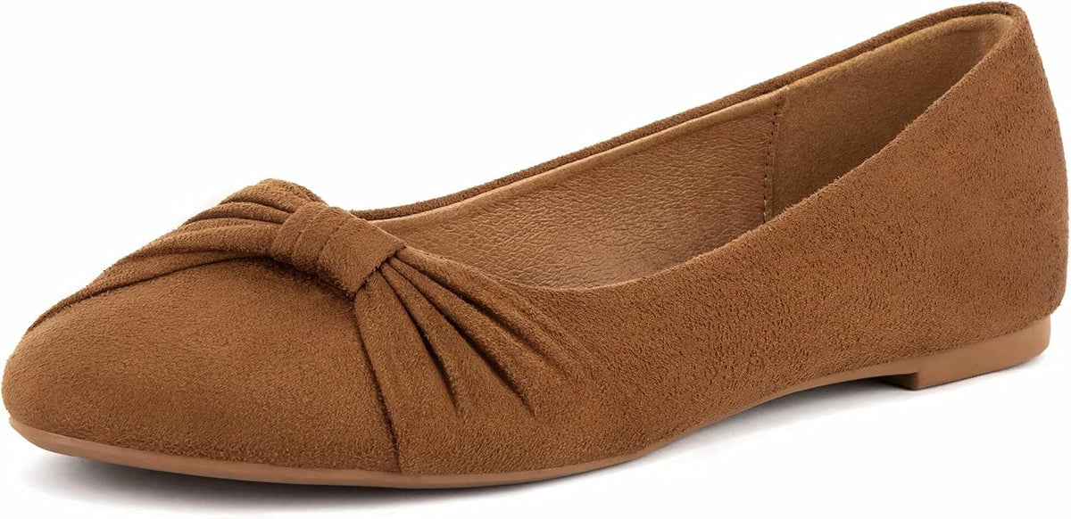 Women's Faux Suede Round Toe Ballet Flats - Slip On Dressy Walking Shoes for Office and Weekend Wear - 7
