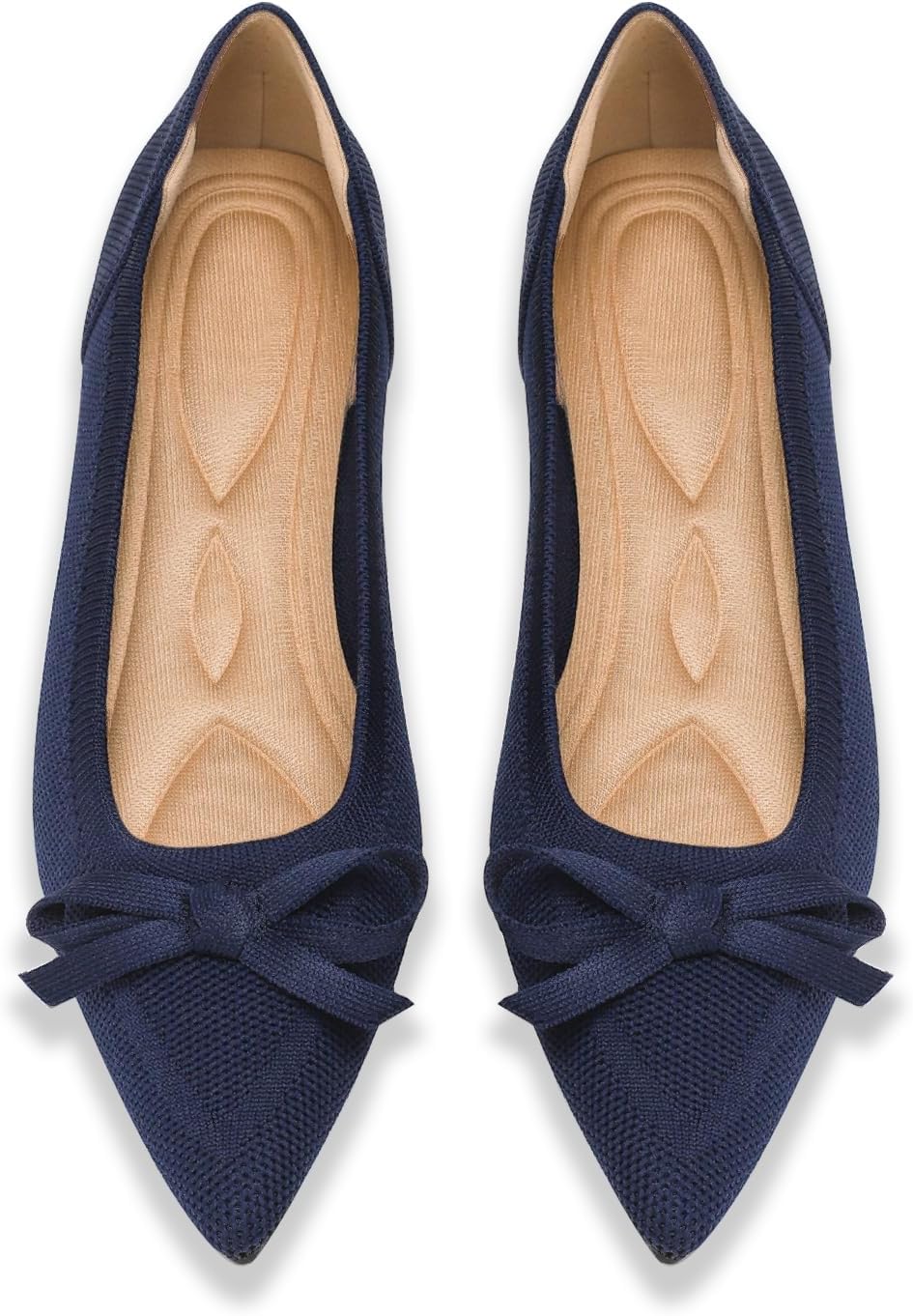 Women's Pointed Toe Knit Ballet Flats - Foldable Slip On Office Shoes with Built In Arch Support - 8