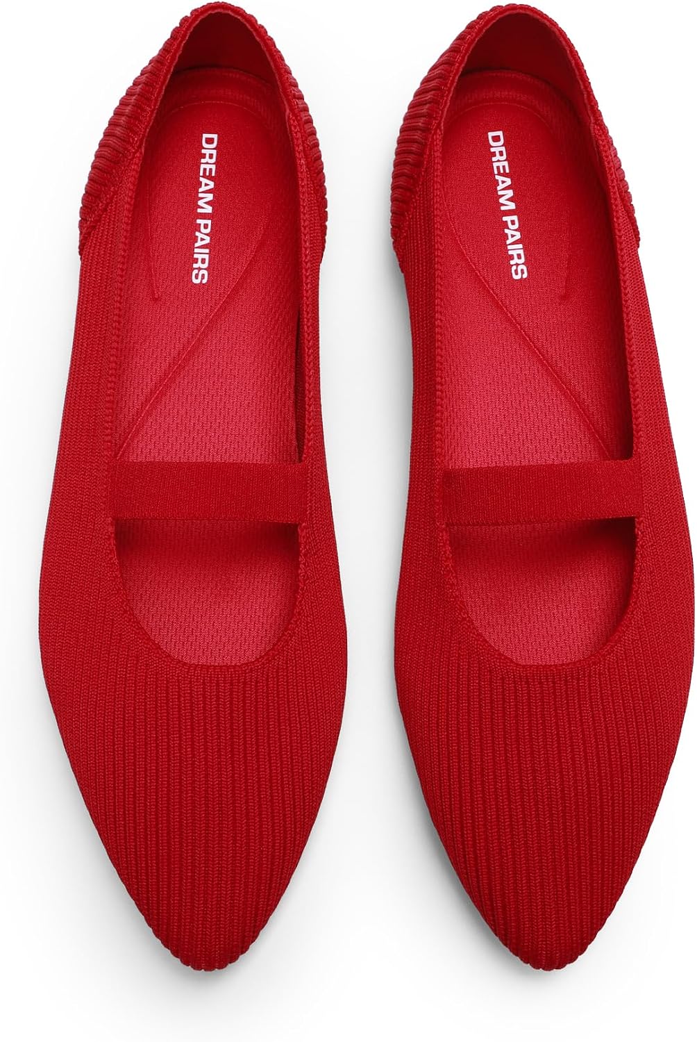 Women's Pointed Toe Mary Jane Flats - Machine Washable Knit Slip On Dress Shoes with Cushioned Insoles - 6