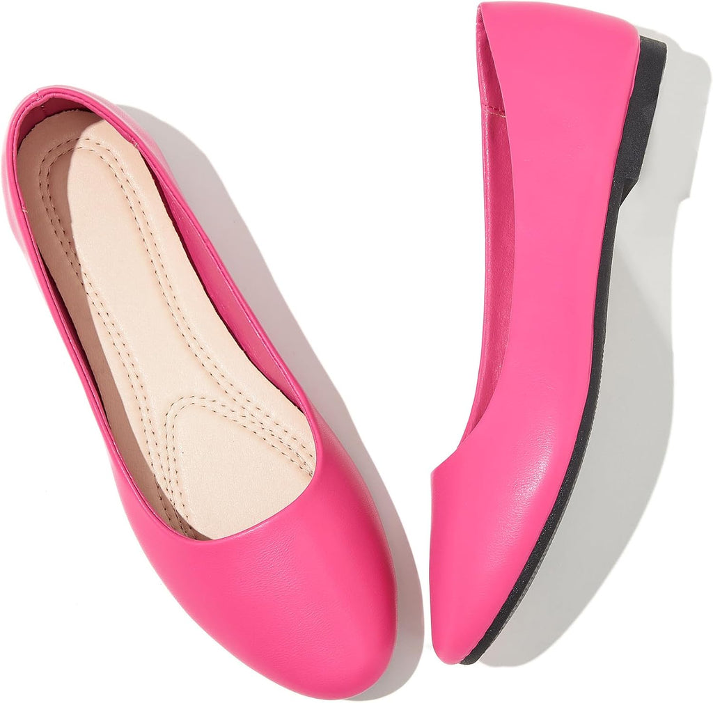 Women's Faux Leather Ballet Flats - Non Slip Low Heel Slip On Loafers for Teaching and Business Casual Days - 7